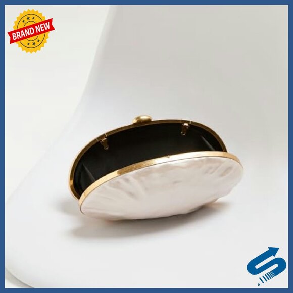 Pearl Shell Evening Clutch Bag Gold Frame Purse Formal Wedding Party